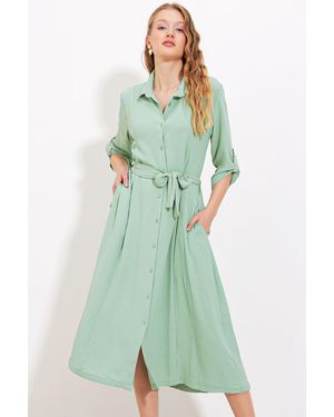 Bigdart Textured Midi Dress With Bow - Green