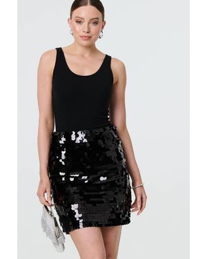 Izabel London Sequin Embellished High Waist Mini Skirt - Black