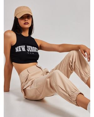 Pink Vanilla Printed Ribbed Crop Top - Brown