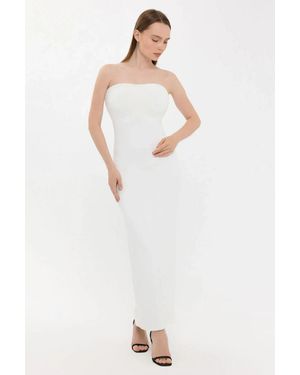 Hiccup Strapless Bodycon Maxi Dress With Side Slit - White