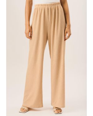 Gini London Textured Pull On Wide Leg Trousers - Natural