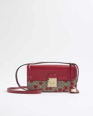 River Island Satchel Bag Lock Front Monogram Cherry - Red