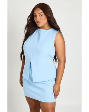 Boohoo Plus V Hem Tailored Top - Blue