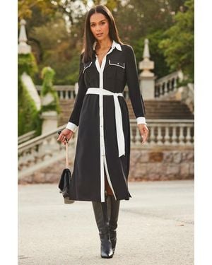 Sosandar Contrast Trim Utility Shirt Dress - Green