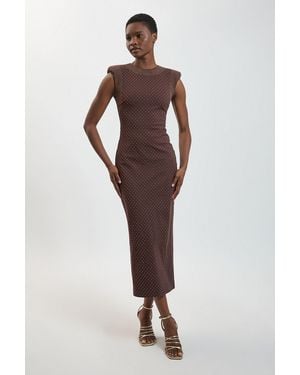 Karen Millen Studded Ponte Jersey Midi Dress - Brown