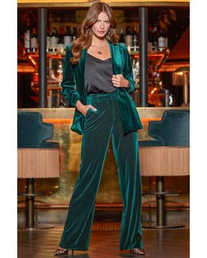Sosandar Emerald Luxe Velvet Wide Leg Trousers - Blue