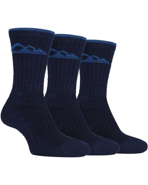 Storm Bloc 3 Pairs Heavy Cushioned Breathable Outdoor Cotton Hiking Socks - Blue