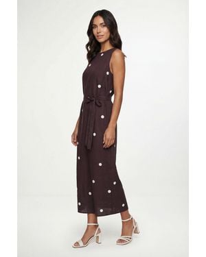 Wallis Polka Dot Belted Maxi Dress - Brown