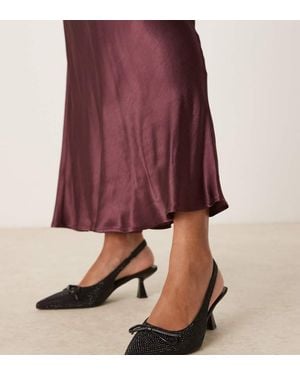 Glamorous Slingback Kitten Heels With Bow - Purple