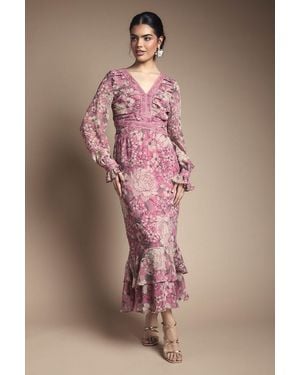 Oasis Tiered Bias Midi Dress - Pink