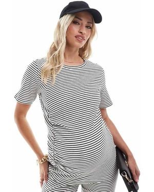 Mama.licious Maternity Ribbed Ruched Front Short Sleeve Top Co-Ord - Grey