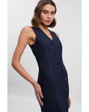 Karen Millen Figure Form Bandage Button Through Pencil Midi Dress - Blue
