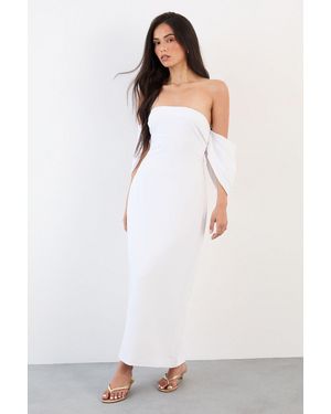 Warehouse Stretch Crepe Bardot Column Midi Dress - White
