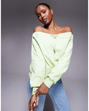 ASOS Interlock Bardot Sweatshirt With Tie Detail - Green