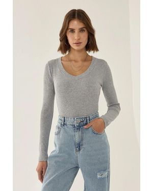 Hiccup Slim Fit V-Neck Jersey Top - Grey
