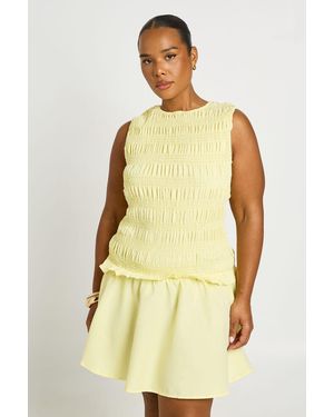 Boohoo Plus Shirred Racer Neck Skater Dress - Yellow
