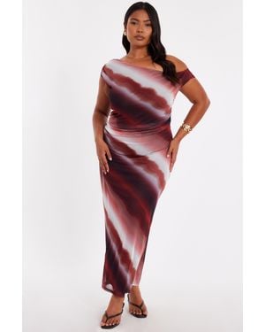 Quiz Curve Mesh Ombre Midaxi Dress - Red