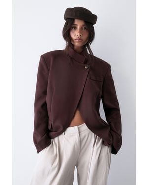 Boohoo Funnel Neck Wrap Front Blazer - Brown