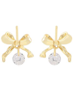 The Jewellery Stockroom 18Ct Plated Sterling Cz Bow Earrings - Metallic