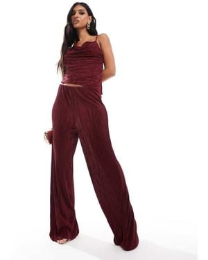 ASOS Co-Ord Wide Leg High Waisted Plisse Trouser - Red