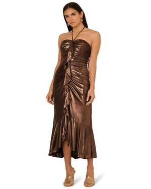 Adrianna Papell Foiled Jersey Midi Dress - Brown