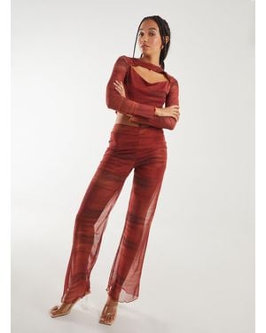 Pink Vanilla Saturn Mesh Flare Trousers - Red
