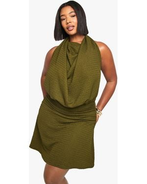 Boohoo Plus Textured Draped Cowl Mini Dress - Green