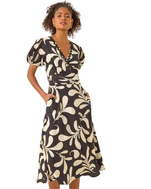 D.u.s.k Swirl Print Puff Sleeve Dress - Black