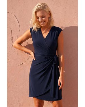 Roman Petite V-Neck Wrap Dress - Blue