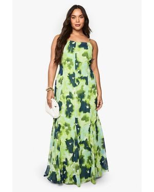 Boohoo Plus Panelled Abstract Chiffon Maxi Dress - Green