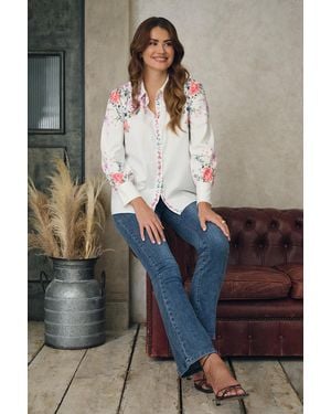 Izabel London Floral Border Print Long Sleeve Shirt - Grey