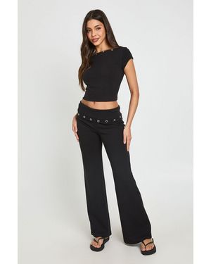 Boohoo Studded Foldover Flare Trouser - Blue