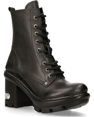 New Rock Gothic Leather Biker Boots- Neotyre07X-S1 - Black