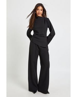 Boohoo Draped Asymmetric Top & Wide Leg Trouser Co-Ord - Black