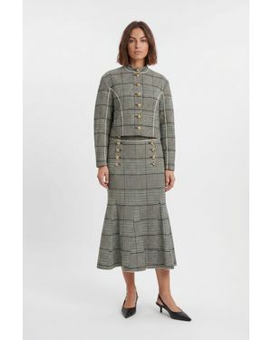 Karen Millen Petite Tailored Check High Neck Jacket - Green