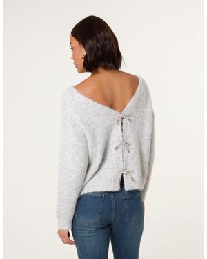 Blue Vanilla Bow Knit Cardigan - White