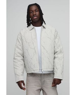 BoohooMAN Boxy Fit Creased Textured Harrington Jacket - Grey