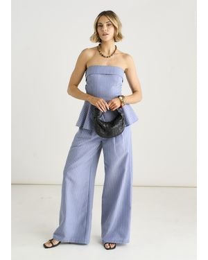 Gini London Wide Leg Pleat Front Formal Trousers - Blue