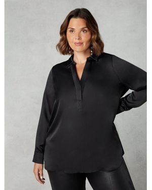 Live Unlimited Satin Placket Front Shirt - Black