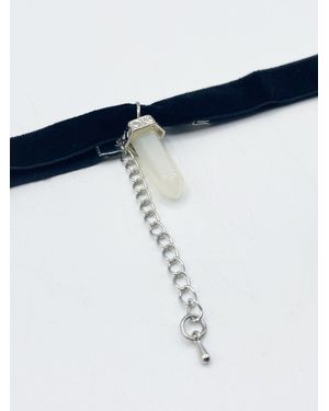 SVNX Faux Velvet Choker Necklace With Clear Stone Charm - Blue