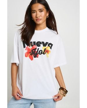 Boohoo Nueva Yol Printed Slogan T-Shirt - White