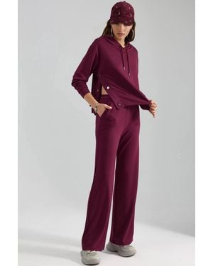 Hiccup Modal Touch Hooded High Waist Wide Leg Two-Piece Set - Red