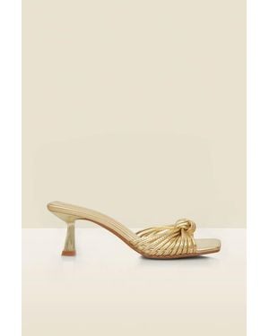 Sosandar Knot Detail Kitten Heel Mules - Natural