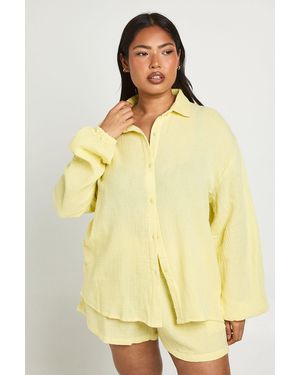 Boohoo Plus Cheesecloth Beach Shirt - Yellow