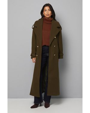 Wallis Wide Lapel Trench Coat - Brown