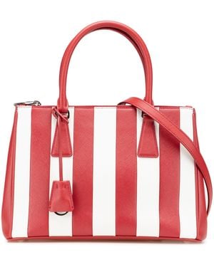 Prada Small Bicolour Saffiano Lux Galleria Double Zip Satchel - Red