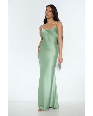 MissPap Premium Satin Bow Back Detail Bridesmaids Dress - Green
