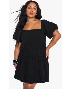 Boohoo Plus Extreme Puff Sleeve Tiered Smock Dress - Black