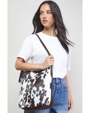 Oasis Lilah Cow Print Pony Leather Slouch Bag - White