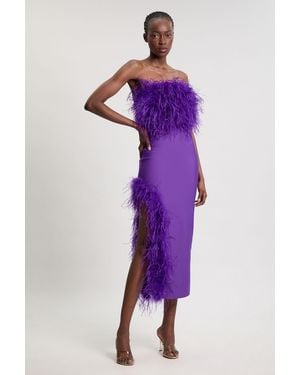 Karen Millen Figure Form Bandage Feather Detail Bandeau Knit Midi Dress - Purple